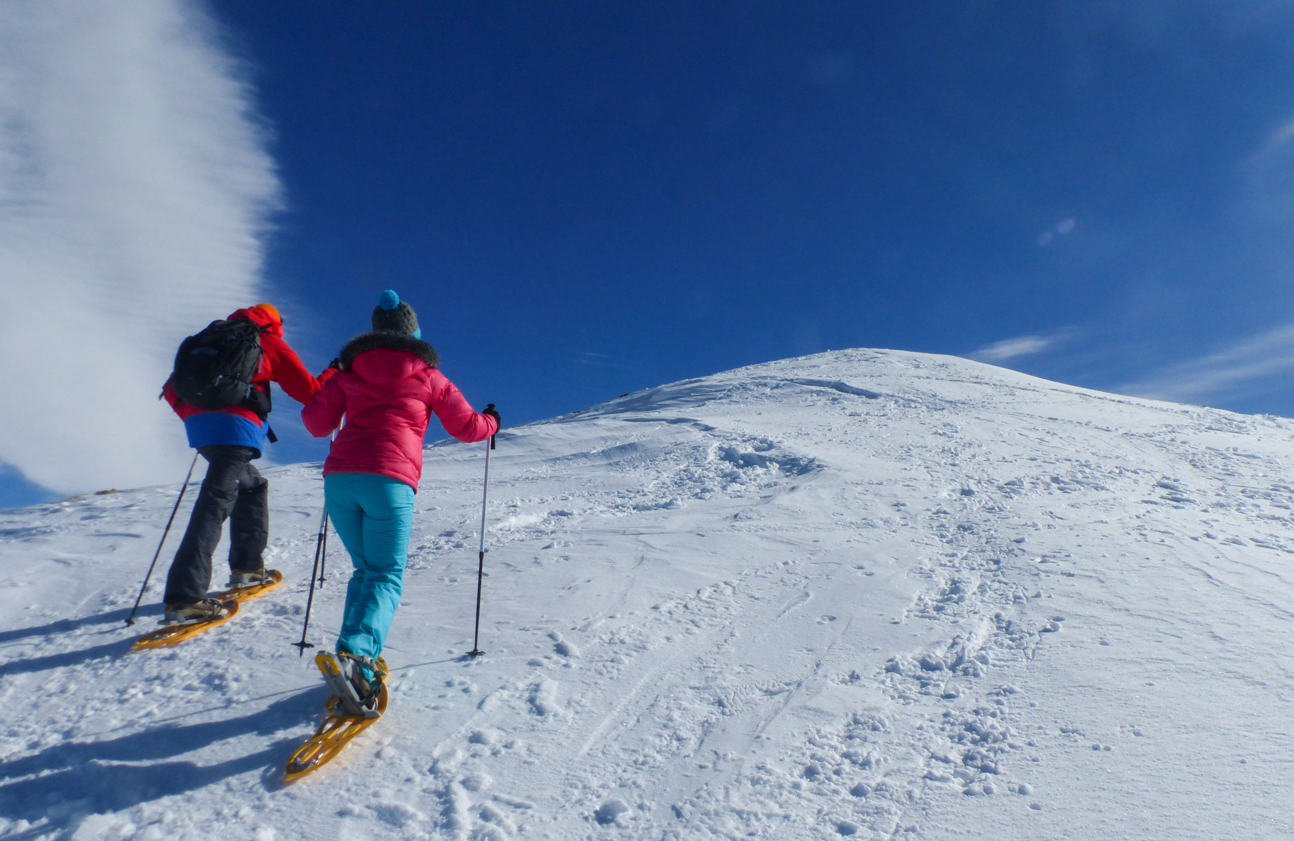 Miradores de Ordesa con raquetas de nieve, Accediendo a la cima del pico Pelopín